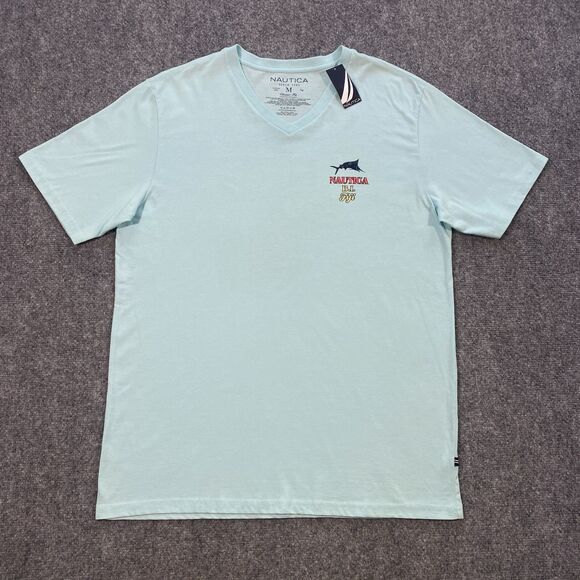 Nautica Reel Deal Tavern V-Neck Shirt Adult Medium Blue Beachcomber Island Fiji - Picture 8 of 16